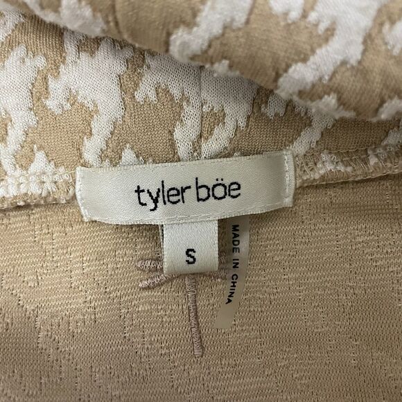 Tyler Boe Women's Small Tan & White Houndstooth Cowl Neck Classic Mini Dress - Picture 10 of 12